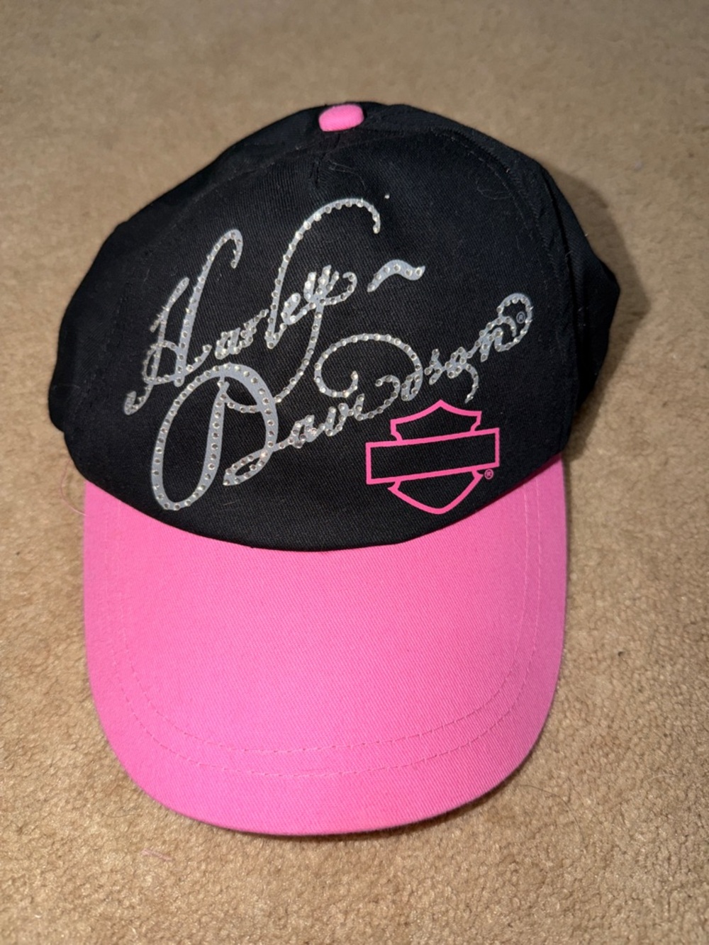 Harley-Davidson Black and Pink Baseball Cap with Rhinestone Script